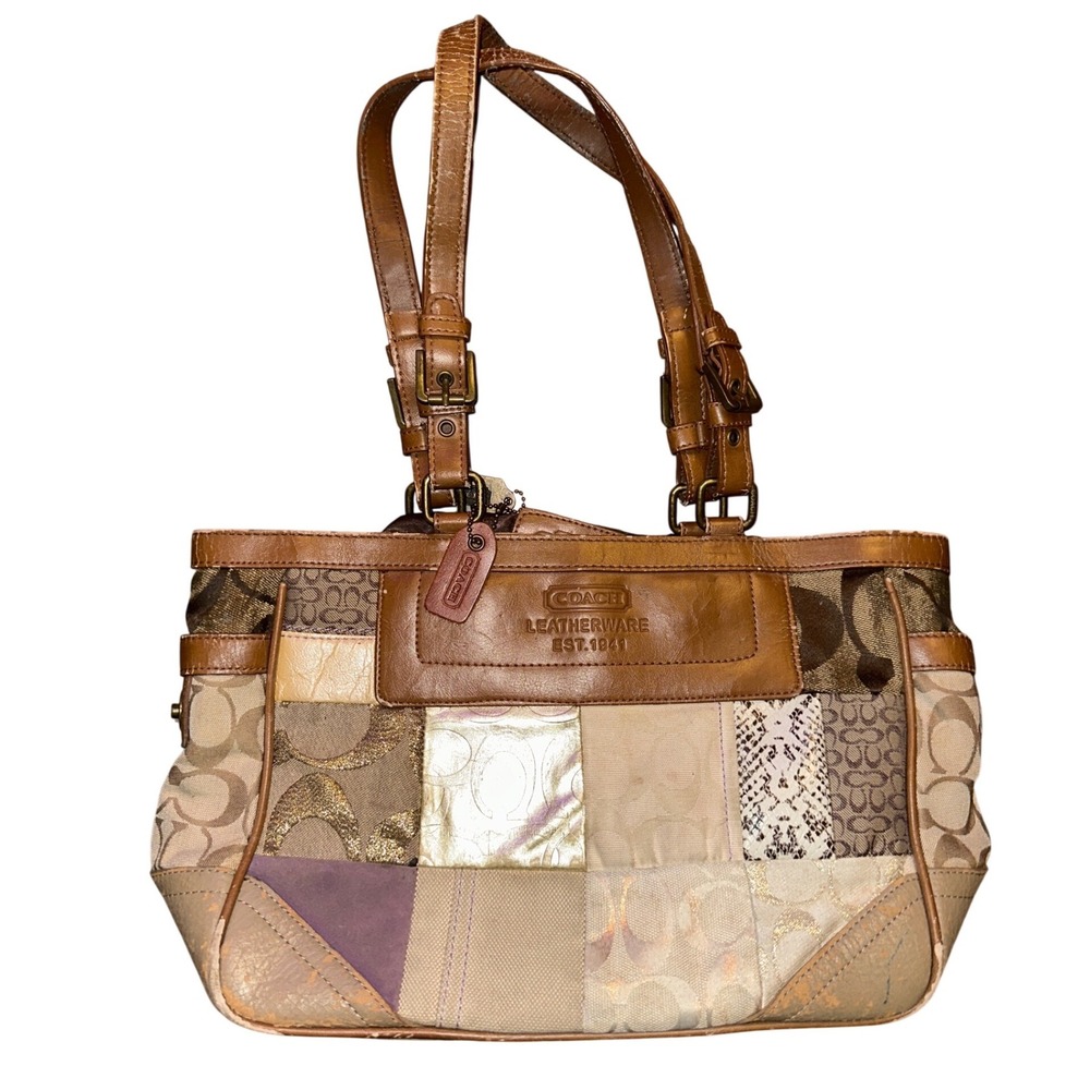 Coach Holiday Patchwork Gallery Tote Bag Brown Tan Metallic M04K-5659 Vintage